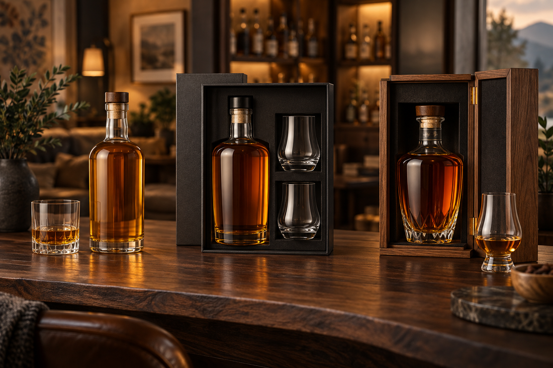 Whisky i tre prisklasser från enkel flaska till exklusiv presentförpackning