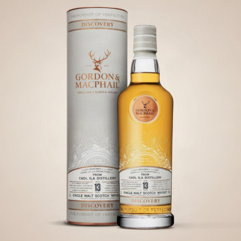 Caol Ila 13 Years Discovery med flaska och silverfärgad presenttub