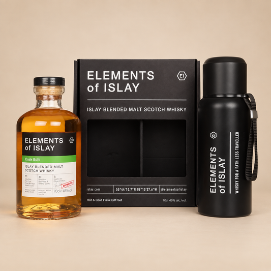 Elements of Islay Cask Edit presentset med flaska och termos