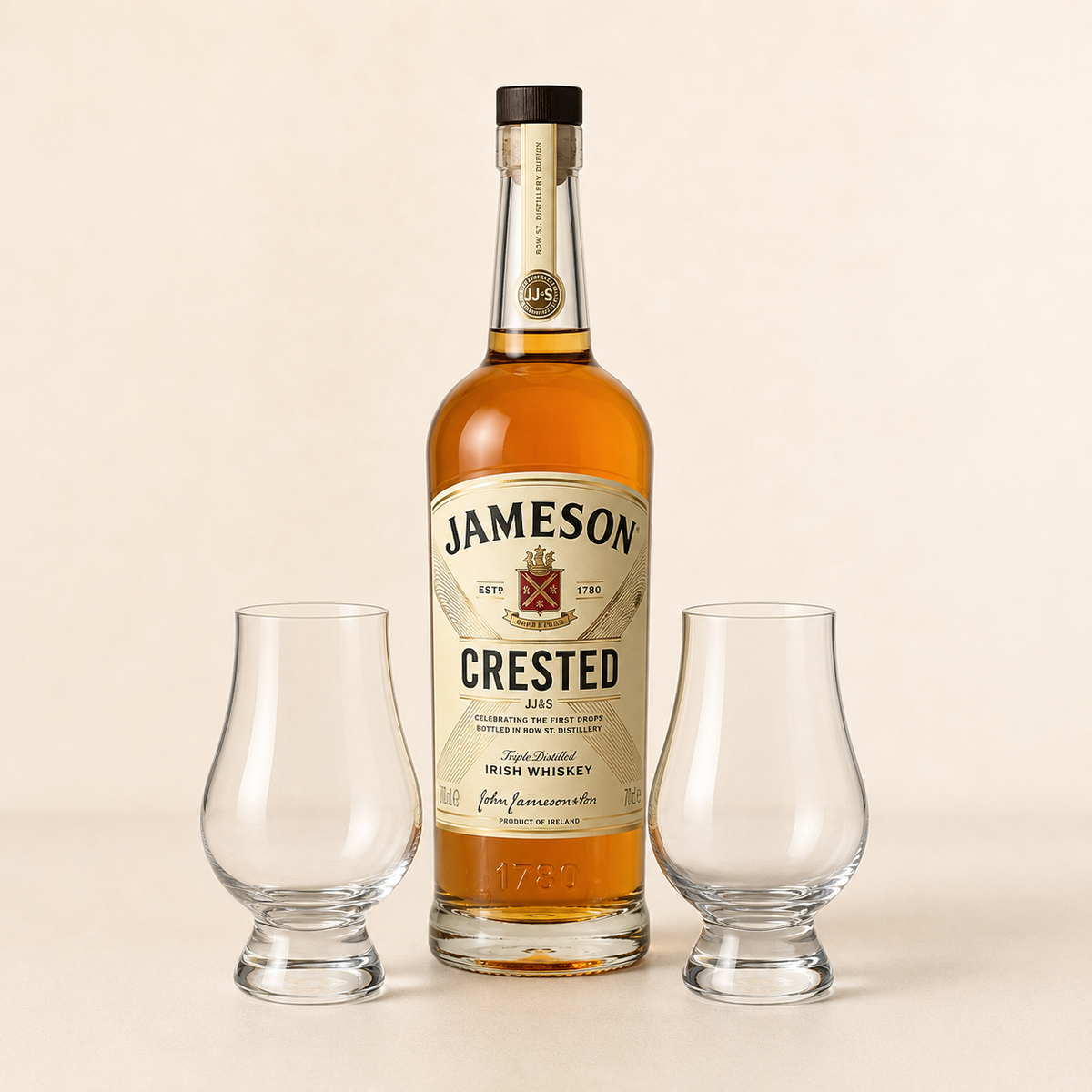 Jameson Crested med två Glencairn-glas