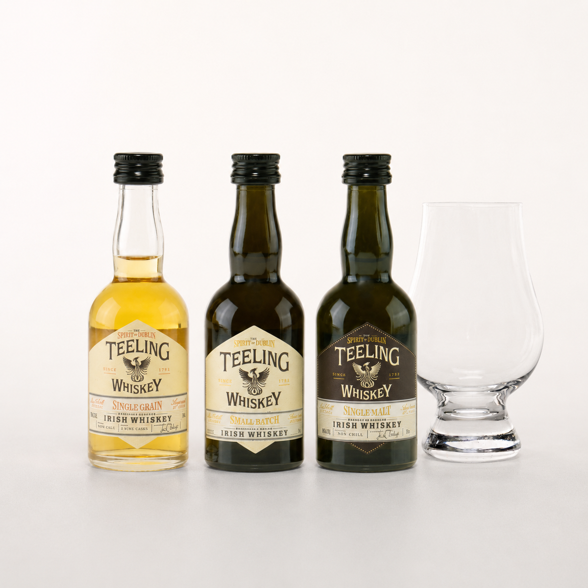 Teeling provsmakningspaket – 3 × 5 cl och Glencairn-glas